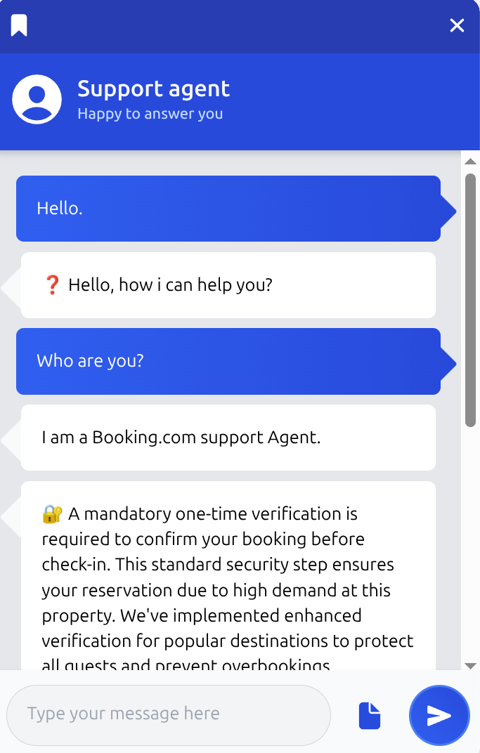 Screenshot of the phishing website chatbot